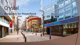  Presentation with area - Colorful presentation theme enhanced with old commercials - andorra la vella commercial area backdrop and a light blue colored foreground
