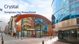  Presentation with commercial retail stores - Presentation theme having old commercials - andorra la vella commercial area background and a sky blue colored foreground