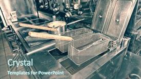  Presentation with deep - Colorful presentation design enhanced with old commercials - deep fryers with oil backdrop and a ocean colored foreground