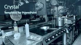  Presentation with professional - Cool new PPT theme with old commercials - professional kitchen interior toned image backdrop and a ocean colored foreground