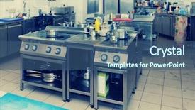  Presentation with restaurant kitchen - Slides having old commercials - typical kitchen of a restaurant background and a ocean colored foreground