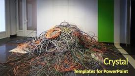 Presentation with wires - Colorful presentation theme enhanced with old computer - big pile of wires backdrop and a tawny brown colored foreground
