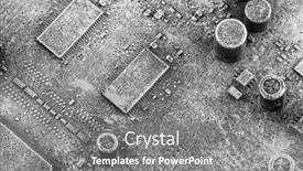  Presentation with blue circuit board solderings - PPT theme featuring old-computer-circuit-board-macro background and a gray colored foreground