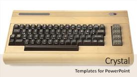  Presentation with history old paper computer - Presentation theme with old computer isolated on white background and a coral colored foreground