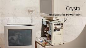  Presentation with computer - Amazing PPT layouts having old computer backdrop and a soft green colored foreground