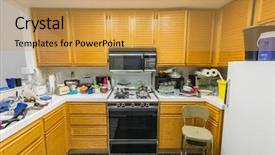  Presentation with messy - Cool new slide deck with old condo kitchen with oak backdrop and a yellow colored foreground