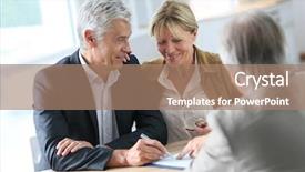  Presentation with real estate investment - Slide set with old contract - senior couple meeting real-estate agent background and a coral colored foreground
