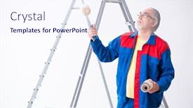  Presentation with home renovation - Presentation theme consisting of old contractor doing renovation at home background and a sky blue colored foreground