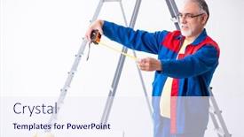  Presentation with home renovation - Presentation theme with old contractor doing renovation at home background and a sky blue colored foreground