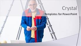  Presentation with home renovation - Colorful presentation design enhanced with old contractor doing renovation at home backdrop and a white colored foreground