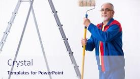  Presentation with home renovation - Presentation featuring old-contractor-doing-renovation background and a sky blue colored foreground