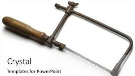  Presentation with coping - Audience pleasing PPT layouts consisting of old coping saw on white backdrop and a  colored foreground