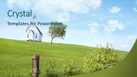  Presentation with old house - Cool new presentation theme with old country school house backdrop and a cool aqua colored foreground