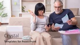  Presentation with old couple - PPT theme with old-couple-discussing-family-finances background and a coral colored foreground