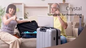  Presentation with old couple - Presentation design consisting of old couple preparing for vacation travel background and a mint green colored foreground