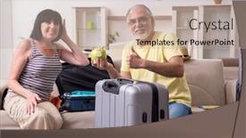  Presentation with old couple - Presentation theme with old couple preparing for vacation travel background and a mint green colored foreground