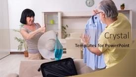  Presentation with old couple - Presentation consisting of old couple preparing for vacation travel background and a coral colored foreground