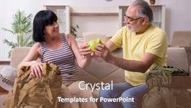  Presentation with old couple - Audience pleasing presentation theme consisting of old couple preparing for vacation travel backdrop and a tawny brown colored foreground