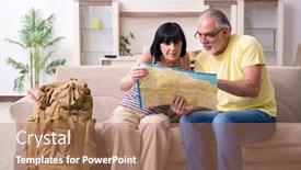  Presentation with old couple - Colorful presentation theme enhanced with old-couple-preparing-for-vacation backdrop and a coral colored foreground