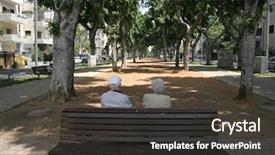  Presentation with old couple - Amazing PPT theme having old couple sitting in alleyway in city backdrop and a dark gray colored foreground