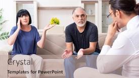  Presentation with old couple - Beautiful presentation theme featuring old-couple-visiting-psychiatrist-doctor backdrop and a coral colored foreground