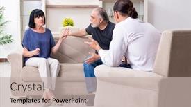  Presentation with old couple - Presentation theme featuring old-couple-visiting-psychiatrist-doctor background and a soft green colored foreground