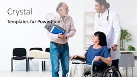  Presentation with old couple - PPT theme having old couple visiting young male doctor background and a sky blue colored foreground