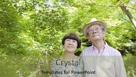  Presentation with old couple - Presentation design featuring old couple who smiles background and a yellow colored foreground