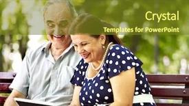  Presentation with old couple - Audience pleasing PPT theme consisting of old couple with tablet pc backdrop and a  colored foreground