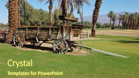  Presentation with oasis - Colorful PPT layouts enhanced with old covered wagon - museum open-air ancient vehicles backdrop and a tawny brown colored foreground
