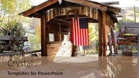  Presentation with american flag - Presentation design featuring old-covered-wooden-bridge background and a coral colored foreground