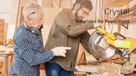  Presentation with work safety - Amazing PPT theme having old-craftsman-and-apprentice-work backdrop and a coral colored foreground
