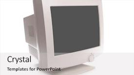  Presentation with old big bike on white - Colorful slide set enhanced with old crt monitor over white backdrop and a light gray colored foreground