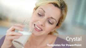  Presentation with drinking glass - Cool new PPT theme with blond mature woman drinking milk backdrop and a coral colored foreground