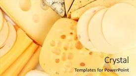  Presentation with cheese - Cool new slides with various types of cheese close backdrop and a yellow colored foreground