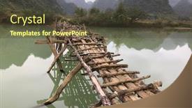  Presentation with crossing bridge - Colorful PPT theme enhanced with old-dangerous-abandonned-bamboo-bridge backdrop and a tawny brown colored foreground