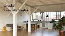  Presentation with interior design - Presentation having old design - interior wide loft beams background and a coral colored foreground