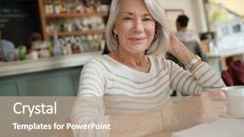  Presentation with dockside restaurant - Presentation theme featuring old diary - portrait of attractive senior woman background and a coral colored foreground