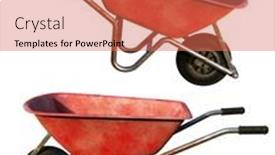  Presentation with farm equipment - Presentation theme consisting of old-dirty-garden-metal-wheelbarrow background and a coral colored foreground