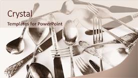  Presentation with tableware - Presentation theme featuring old disordered tableware closeup background and a lemonade colored foreground