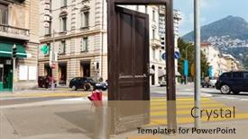  Presentation with surreal - Cool new PPT layouts with old-door-opened backdrop and a coral colored foreground