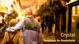  Presentation with old couple walking - Colorful slides enhanced with old-dreamy-couple-carefree-walking backdrop and a tawny brown colored foreground
