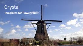  Presentation with windmills - Colorful presentation design enhanced with old-dutch-windmills-holland-rural backdrop and a teal colored foreground