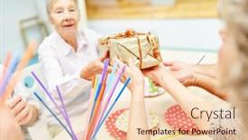  Presentation with nursing - Beautiful PPT theme featuring old-elderly-woman-celebrates backdrop and a lemonade colored foreground