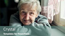  Presentation with elderly - Presentation featuring old-elderly-woman-smiling-portrait background and a ocean colored foreground