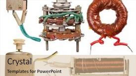  Presentation with electrical transformers - Colorful PPT theme enhanced with old electrical components backdrop and a soft green colored foreground