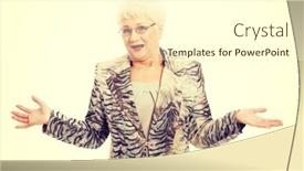 Presentation with spread - Colorful presentation design enhanced with old elegant lady having her hands spread backdrop and a cream colored foreground