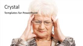  Presentation with headache - Presentation design enhanced with old elegant lady is having a headache isolated on white background and a sky blue colored foreground