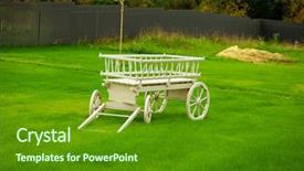  Presentation with grass - Presentation with old empty cart on green background and a tawny brown colored foreground