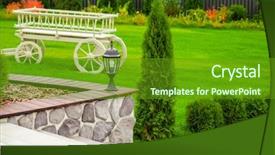  Presentation with grass - Colorful presentation theme enhanced with old empty cart on green backdrop and a tawny brown colored foreground